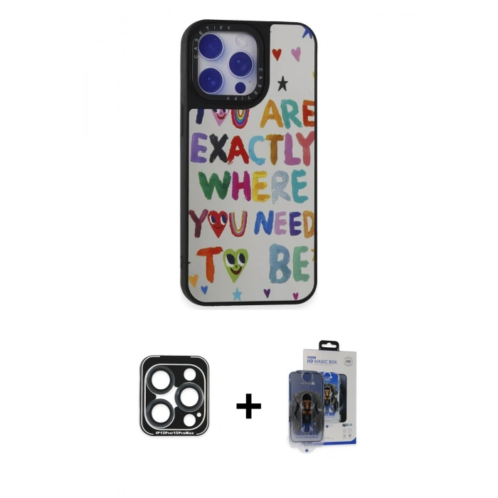 MARSİLYAN™- iPhone 15 Pro Max Kılıf Odak Klasik Serisi - Siyah Vanessa Magic Cam + Lacivert PVD Metal Kamera Lens