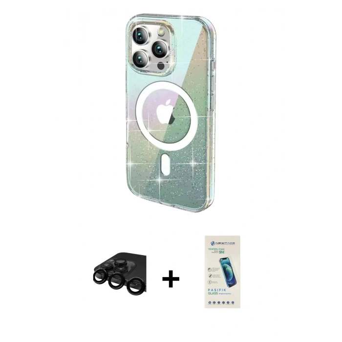 MARSİLYAN™- iPhone 15 Pro Max Kılıf Odak Modern Serisi - Şeffaf Pasifik Cam Ekran Koruyucu + Raze Metal Kamera Lens - SH