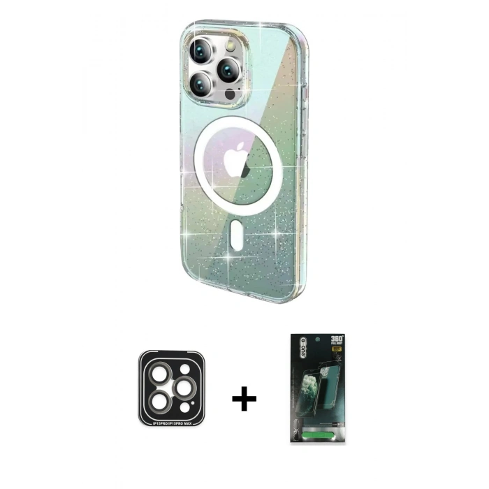 MARSİLYAN™- iPhone 15 Pro Max Kılıf Odak Modern Serisi - Siyah 360 Mat Full Body Arka Koruyucu + PVD Metal Kamera Lens - GI