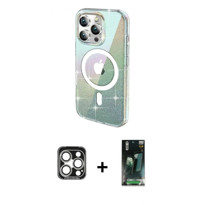 MARSİLYAN™- iPhone 15 Pro Max Kılıf Odak Modern Serisi - Siyah 360 Mat Full Body Arka Koruyucu + PVD Metal Kamera Lens - GS