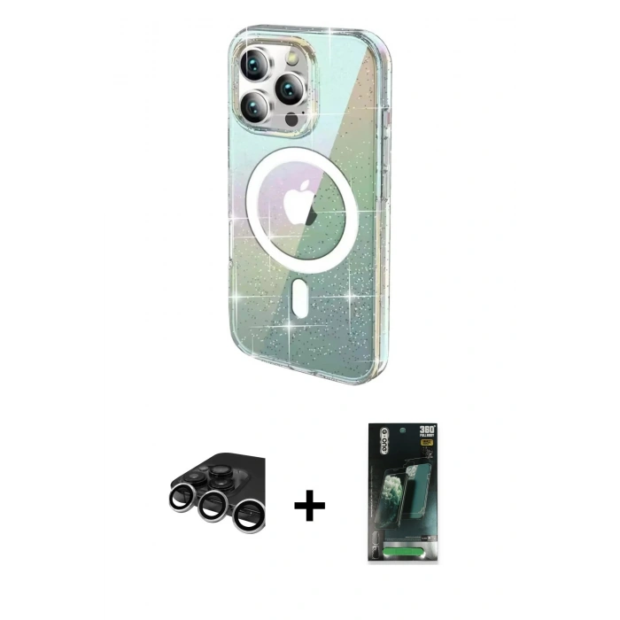 MARSİLYAN™- iPhone 15 Pro Max Kılıf Odak Modern Serisi - Siyah 360 Mat Full Body Arka Koruyucu + Raze Metal Kamera Lens - GS