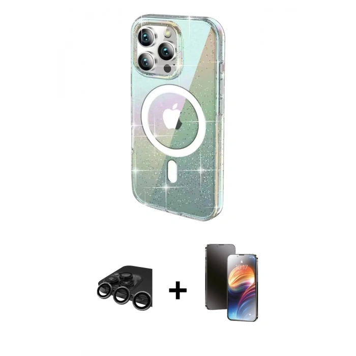 MARSİLYAN™- iPhone 15 Pro Max Kılıf Odak Modern Serisi - Siyah 3D Antistatik Mat Seramik Nano Ekran Koruyucu + Raze Metal Kamera Lens - TMGI