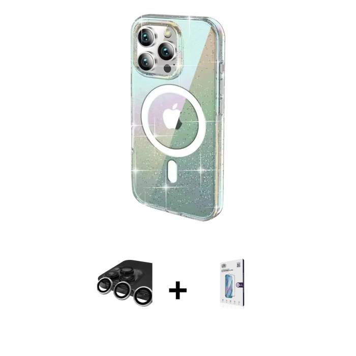 MARSİLYAN™- iPhone 15 Pro Max Kılıf Odak Modern Serisi - Siyah Bilvis 0.18mm Plus Cam Ekran Koruyucu + Raze Metal Kamera Lens - GS