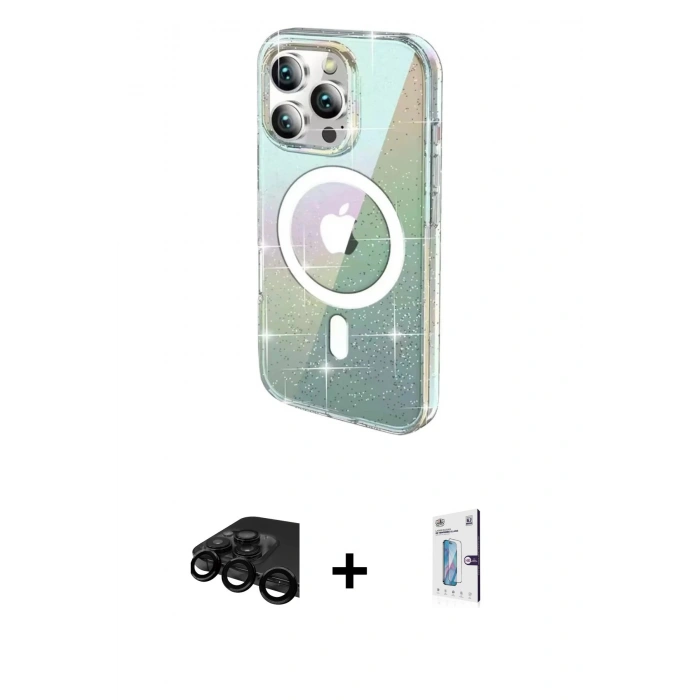 MARSİLYAN™- iPhone 15 Pro Max Kılıf Odak Modern Serisi - Siyah Bilvis 0.18mm Plus Cam Ekran Koruyucu + Siyah Raze Metal Kamera Lens
