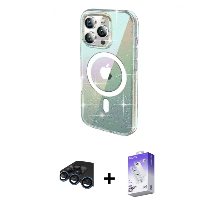 MARSİLYAN™- iPhone 15 Pro Max Kılıf Odak Modern Serisi - Siyah Bilvis 5in1 3D Magic Cam Ekran Koruyucu + Raze Metal Kamera Lens - LT