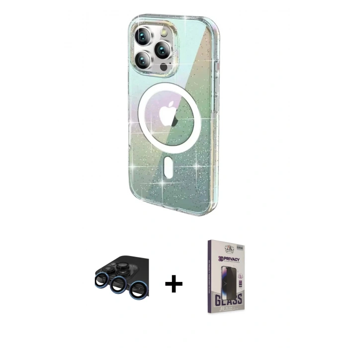 MARSİLYAN™- iPhone 15 Pro Max Kılıf Odak Modern Serisi - Siyah Bilvis Hayalet Cam Ekran Koruyucu + Raze Metal Kamera Lens - LT