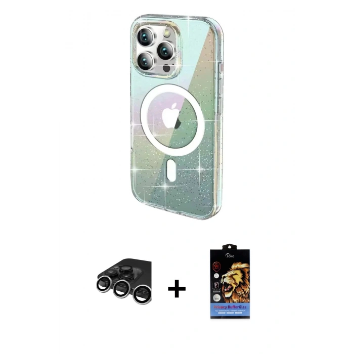 MARSİLYAN™- iPhone 15 Pro Max Kılıf Odak Modern Serisi - Siyah Buffer Hayalet Cam Ekran Koruyucu + Raze Metal Kamera Lens - GS