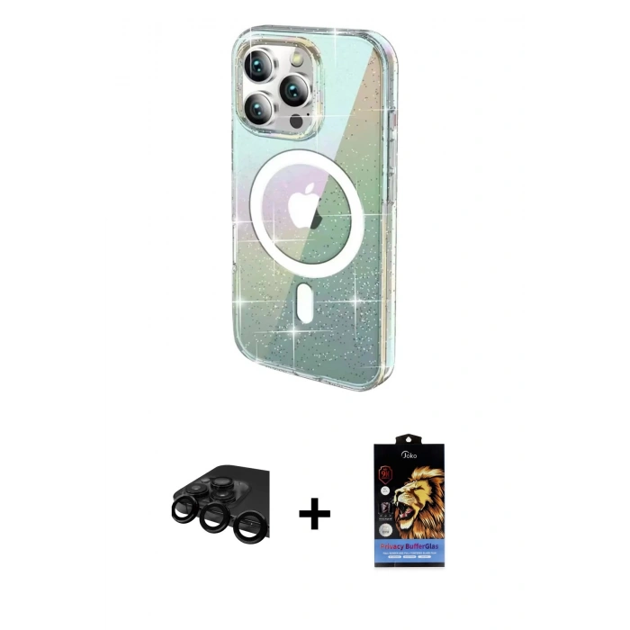 MARSİLYAN™- iPhone 15 Pro Max Kılıf Odak Modern Serisi - Siyah Buffer Hayalet Cam Ekran Koruyucu + Raze Metal Kamera Lens - SH