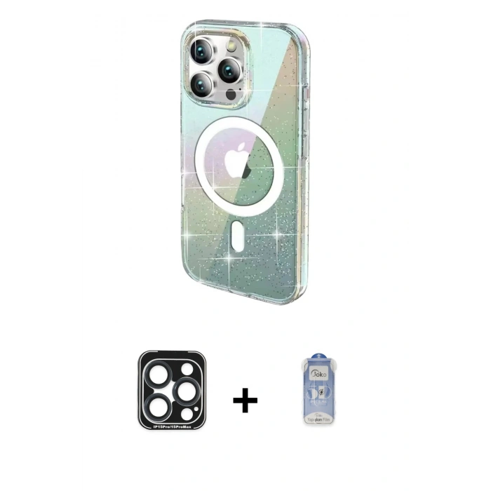 MARSİLYAN™- iPhone 15 Pro Max Kılıf Odak Modern Serisi - Siyah Joko Magic 5D Cam + PVD Metal Kamera Lens - LT