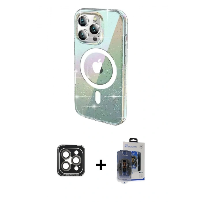 MARSİLYAN™- iPhone 15 Pro Max Kılıf Odak Modern Serisi - Siyah Vanessa Magic Cam + PVD Metal Kamera Lens - GI
