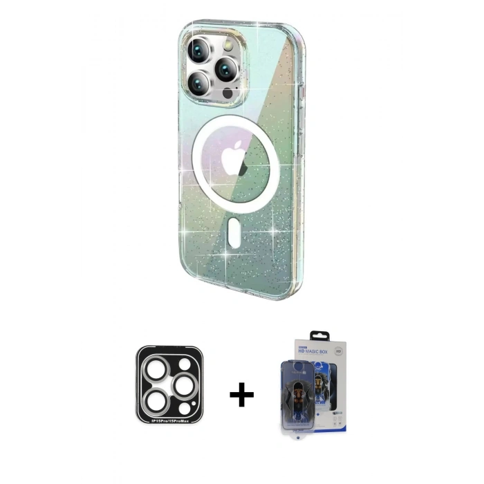 MARSİLYAN™- iPhone 15 Pro Max Kılıf Odak Modern Serisi - Siyah Vanessa Magic Cam + PVD Metal Kamera Lens - GS