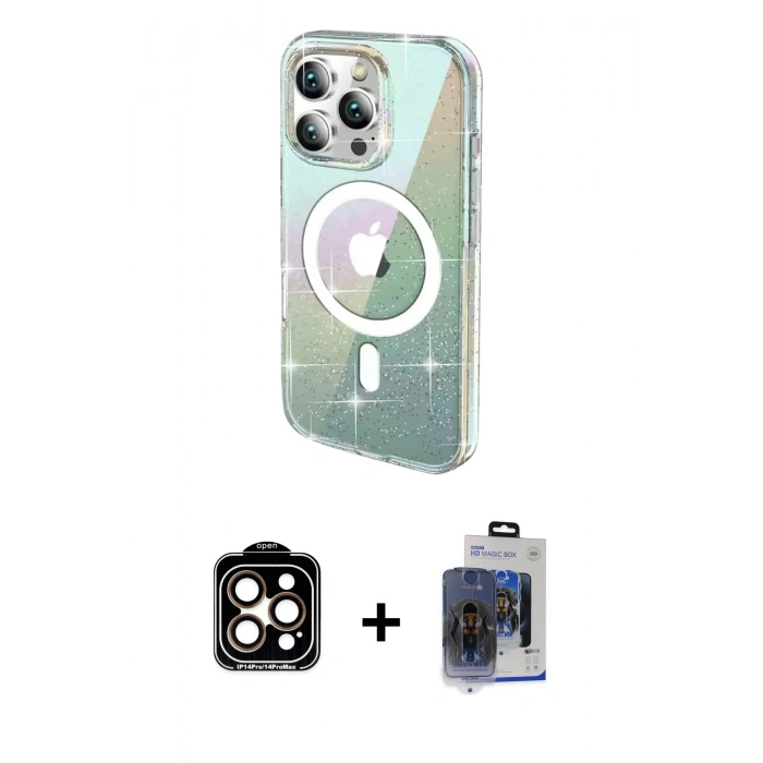 MARSİLYAN™- iPhone 15 Pro Max Kılıf Odak Modern Serisi - Siyah Vanessa Magic Cam + PVD Metal Kamera Lens - TU