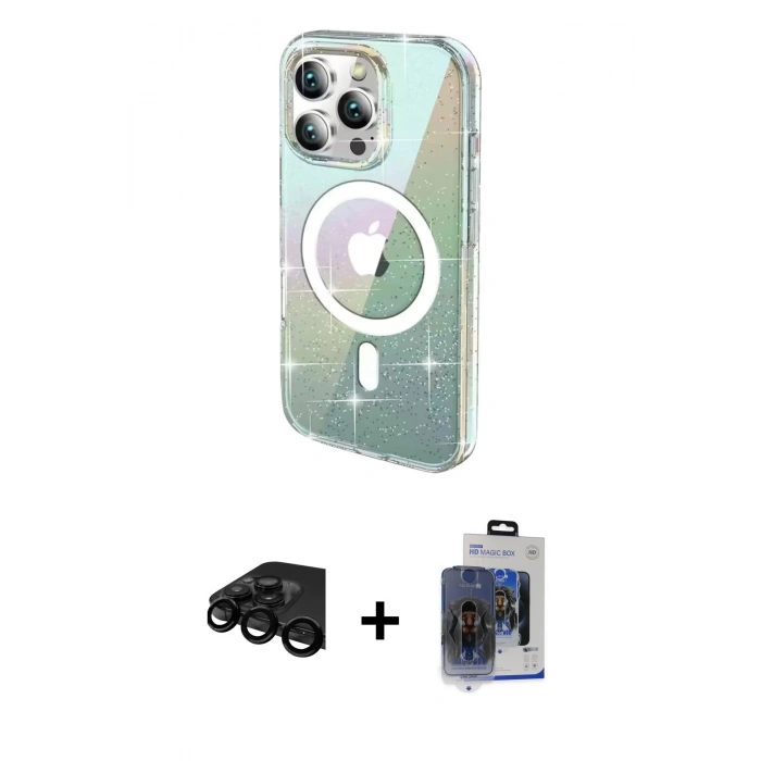 MARSİLYAN™- iPhone 15 Pro Max Kılıf Odak Modern Serisi - Siyah Vanessa Magic Cam + Raze Metal Kamera Lens - SH