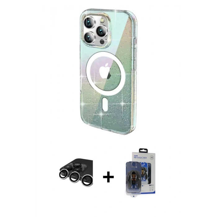 MARSİLYAN™- iPhone 15 Pro Max Kılıf Odak Modern Serisi - Siyah Vanessa Magic Cam + Raze Metal Kamera Lens - GS