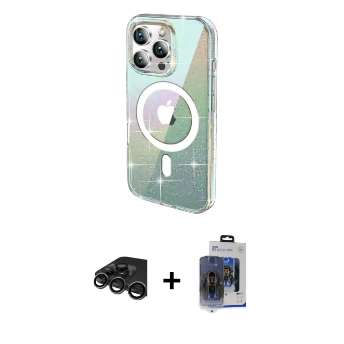 MARSİLYAN™- iPhone 15 Pro Max Kılıf Odak Modern Serisi - Siyah Vanessa Magic Cam + Raze Metal Kamera Lens - TMGI