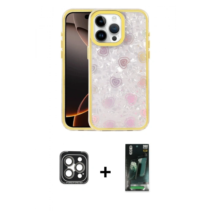 MARSİLYAN™- iPhone 15 Pro Max Kılıf Odak Prime - Şeffaf 360 Full Body Arka Koruyucu + PVD Metal Kamera Lens - GI