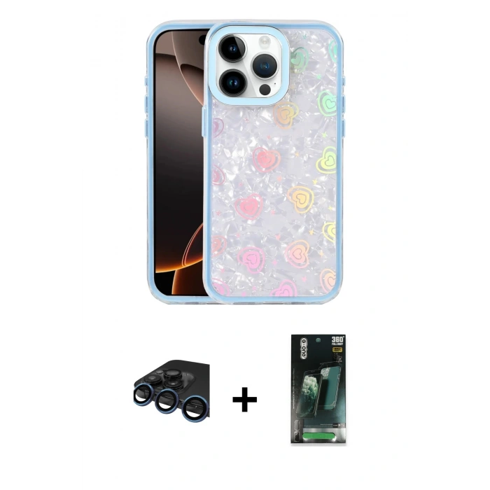 MARSİLYAN™- iPhone 15 Pro Max Kılıf Odak Prime - Şeffaf 360 Full Body Arka Koruyucu + Raze Metal Kamera Lens - LT