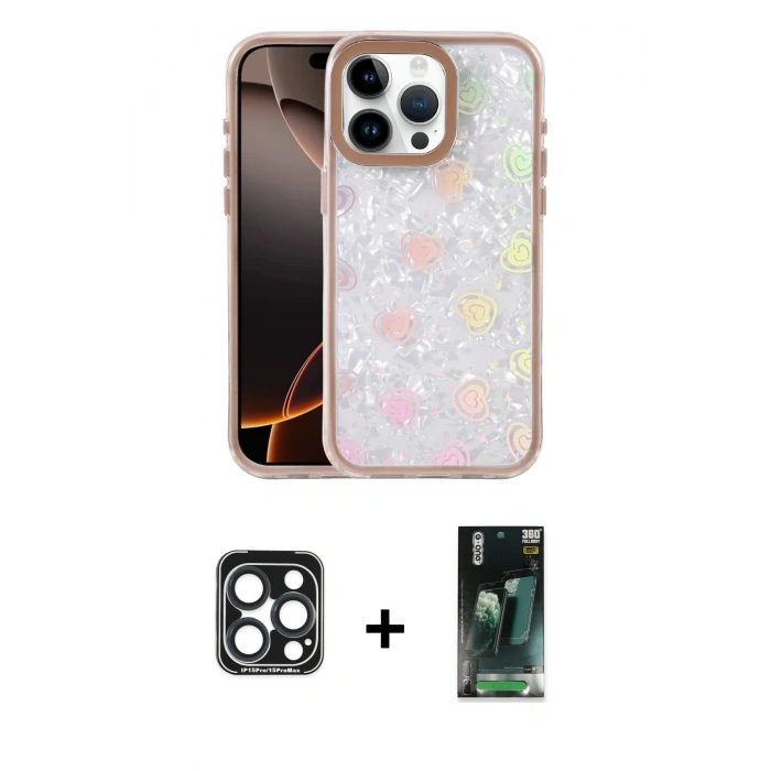 MARSİLYAN™- iPhone 15 Pro Max Kılıf Odak Prime - Şeffaf 360 Full Body Arka Koruyucu + PVD Metal Kamera Lens - LT