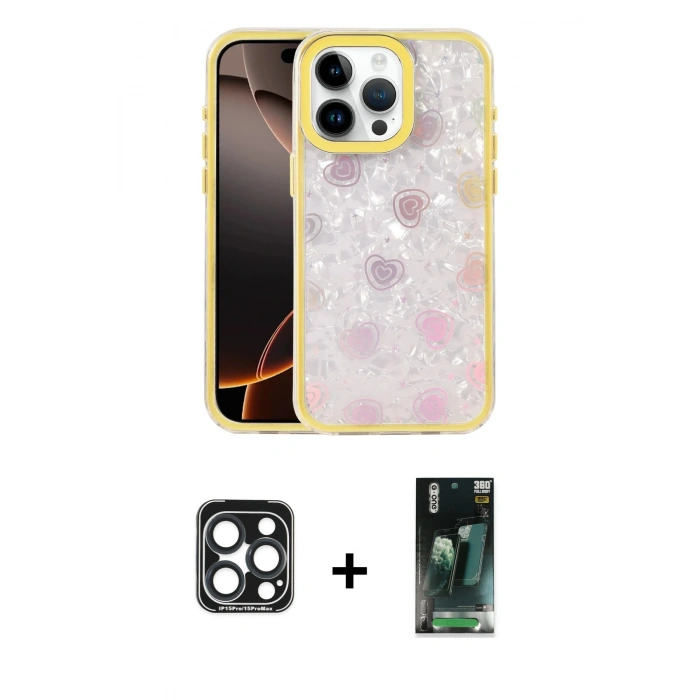 MARSİLYAN™- iPhone 15 Pro Max Kılıf Odak Prime - Şeffaf 360 Full Body Arka Koruyucu + PVD Metal Kamera Lens - LT