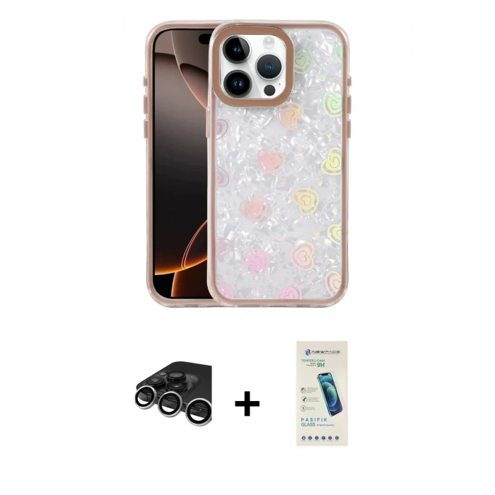 MARSİLYAN™- iPhone 15 Pro Max Kılıf Odak Prime - Şeffaf Pasifik Cam Ekran Koruyucu + Raze Metal Kamera Lens - GS