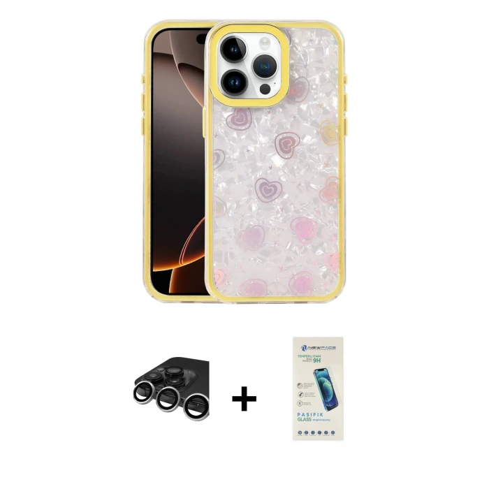 MARSİLYAN™- iPhone 15 Pro Max Kılıf Odak Prime - Şeffaf Pasifik Cam Ekran Koruyucu + Raze Metal Kamera Lens - GS