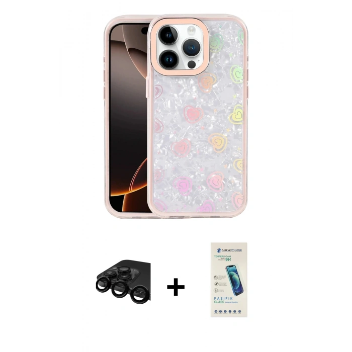 MARSİLYAN™- iPhone 15 Pro Max Kılıf Odak Prime - Şeffaf Pasifik Cam Ekran Koruyucu + Raze Metal Kamera Lens - SH