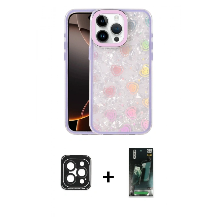 MARSİLYAN™- iPhone 15 Pro Max Kılıf Odak Prime - Siyah 360 Mat Full Body Arka Koruyucu + PVD Metal Kamera Lens - SH