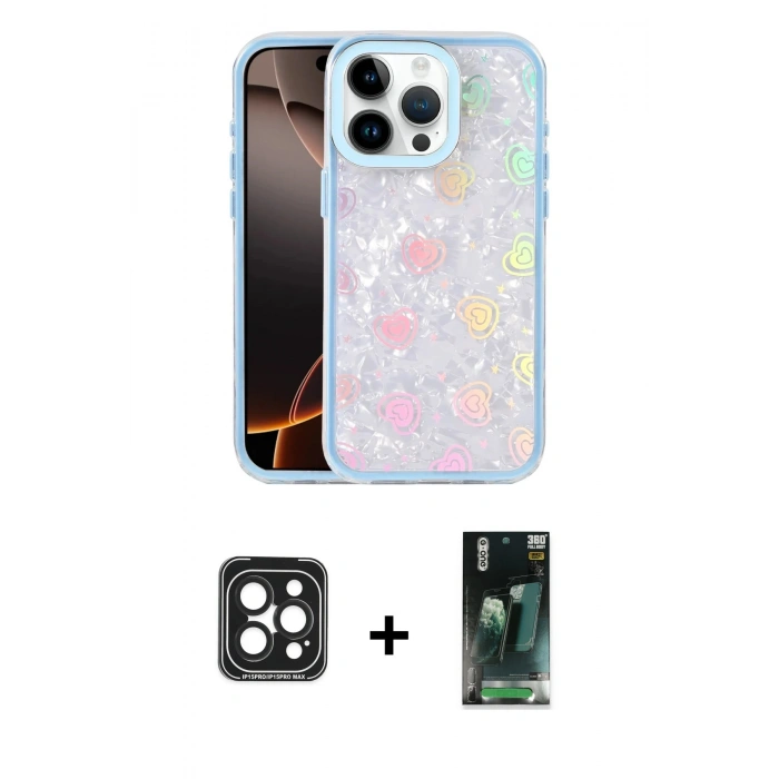 MARSİLYAN™- iPhone 15 Pro Max Kılıf Odak Prime - Siyah 360 Mat Full Body Arka Koruyucu + PVD Metal Kamera Lens - SH