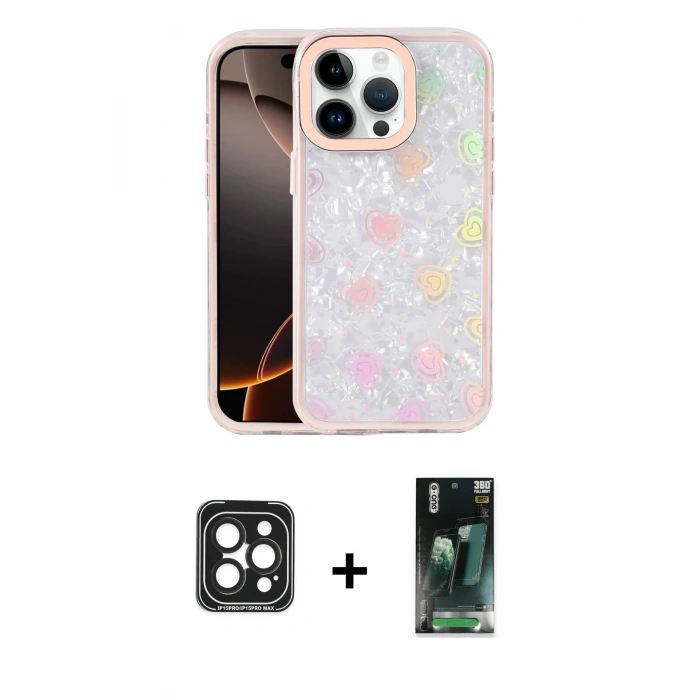 MARSİLYAN™- iPhone 15 Pro Max Kılıf Odak Prime - Siyah 360 Mat Full Body Arka Koruyucu + PVD Metal Kamera Lens - SH