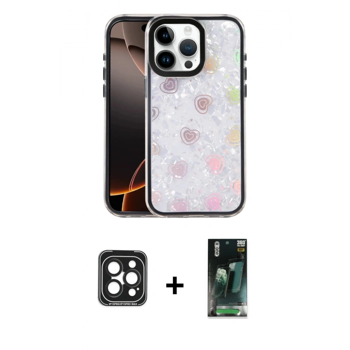 MARSİLYAN™- iPhone 15 Pro Max Kılıf Odak Prime - Siyah 360 Mat Full Body Arka Koruyucu + PVD Metal Kamera Lens - SH