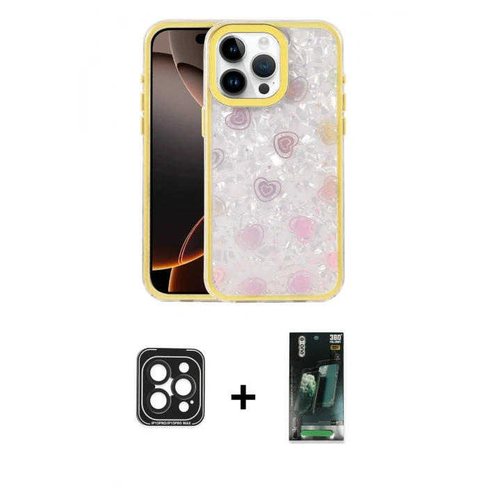 MARSİLYAN™- iPhone 15 Pro Max Kılıf Odak Prime - Siyah 360 Mat Full Body Arka Koruyucu + PVD Metal Kamera Lens - SH