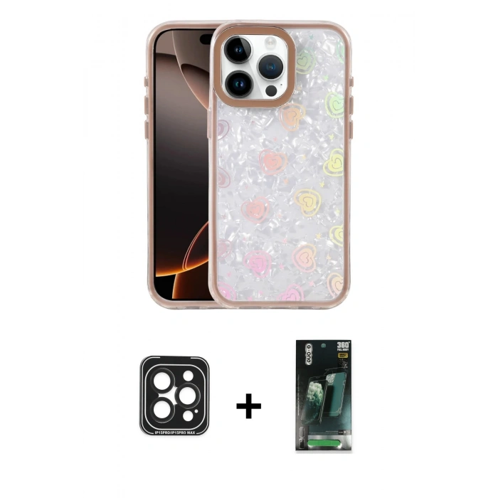 MARSİLYAN™- iPhone 15 Pro Max Kılıf Odak Prime - Siyah 360 Mat Full Body Arka Koruyucu + PVD Metal Kamera Lens - SH