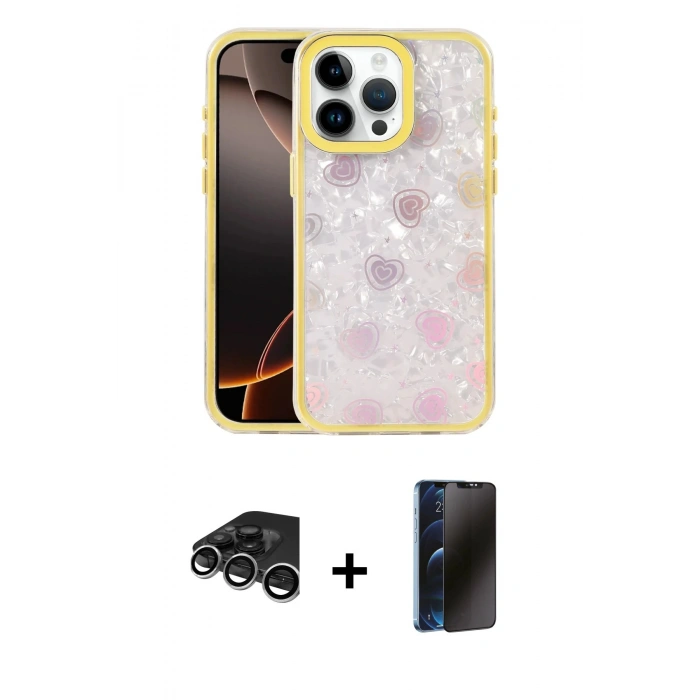 MARSİLYAN™- iPhone 15 Pro Max Kılıf Odak Prime - Siyah 3D Antistatik Hayalet Cam Ekran Koruyucu + Raze Metal Kamera Lens - GS