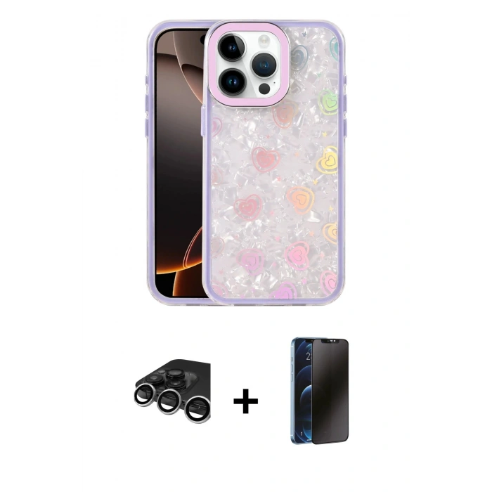 MARSİLYAN™- iPhone 15 Pro Max Kılıf Odak Prime - Siyah 3D Antistatik Hayalet Cam Ekran Koruyucu + Raze Metal Kamera Lens - GS