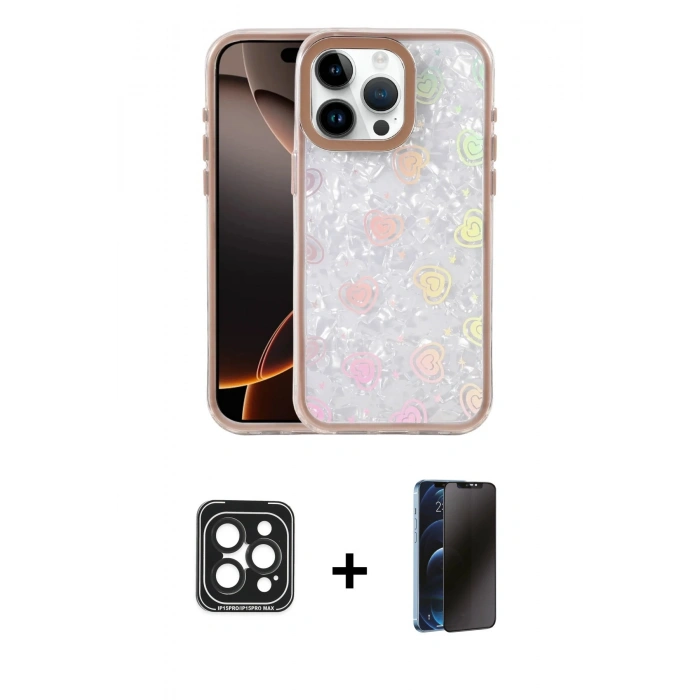 MARSİLYAN™- iPhone 15 Pro Max Kılıf Odak Prime - Siyah 3D Antistatik Hayalet Cam Ekran Koruyucu + PVD Metal Kamera Lens - SH