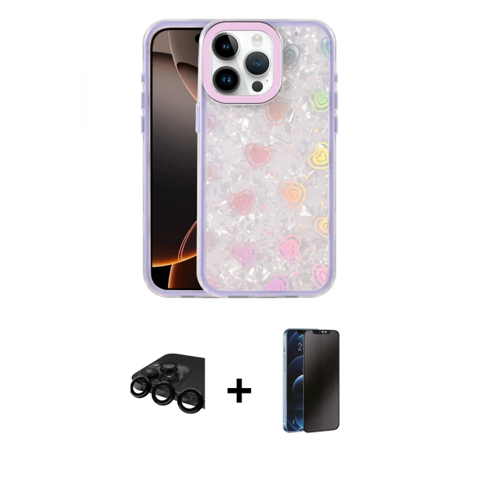 MARSİLYAN™- iPhone 15 Pro Max Kılıf Odak Prime - Siyah 3D Antistatik Hayalet Cam Ekran Koruyucu + Siyah Raze Metal Kamera Lens