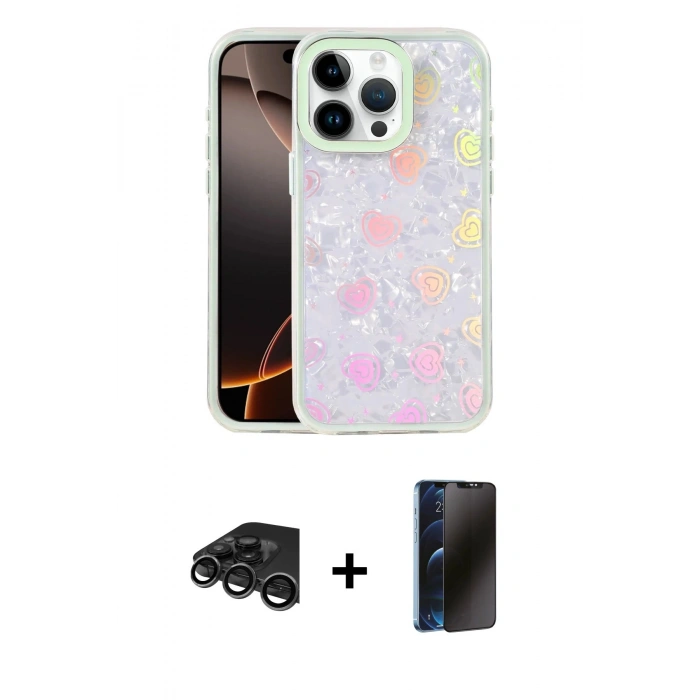 MARSİLYAN™- iPhone 15 Pro Max Kılıf Odak Prime - Siyah 3D Antistatik Hayalet Cam Ekran Koruyucu + Titanyum Gri Raze Metal Kamera Lens