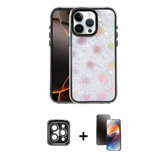 MARSİLYAN™- iPhone 15 Pro Max Kılıf Odak Prime - Siyah 3D Antistatik Mat Seramik Nano Ekran Koruyucu + PVD Metal Kamera Lens - GI