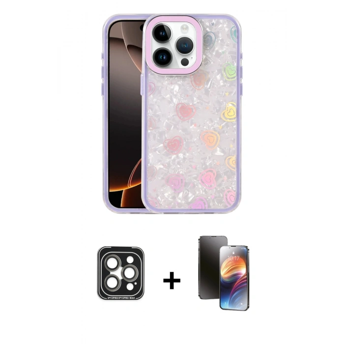 MARSİLYAN™- iPhone 15 Pro Max Kılıf Odak Prime - Siyah 3D Antistatik Mat Seramik Nano Ekran Koruyucu + PVD Metal Kamera Lens - GI