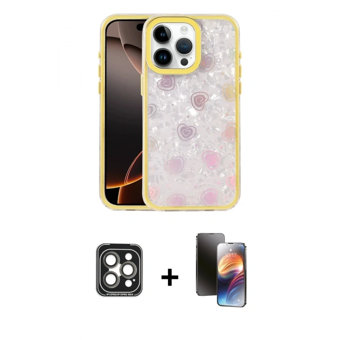 MARSİLYAN™- iPhone 15 Pro Max Kılıf Odak Prime - Siyah 3D Antistatik Mat Seramik Nano Ekran Koruyucu + PVD Metal Kamera Lens - GI