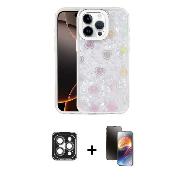 MARSİLYAN™- iPhone 15 Pro Max Kılıf Odak Prime - Siyah 3D Antistatik Mat Seramik Nano Ekran Koruyucu + PVD Metal Kamera Lens - GI