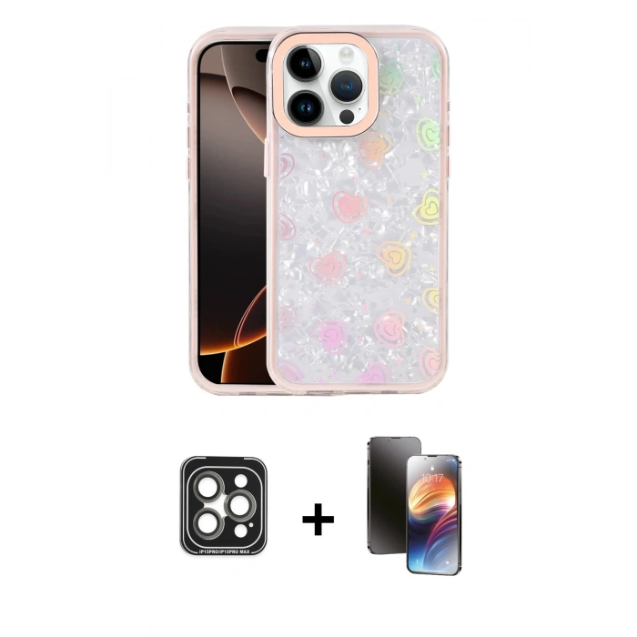MARSİLYAN™- iPhone 15 Pro Max Kılıf Odak Prime - Siyah 3D Antistatik Mat Seramik Nano Ekran Koruyucu + PVD Metal Kamera Lens - GI
