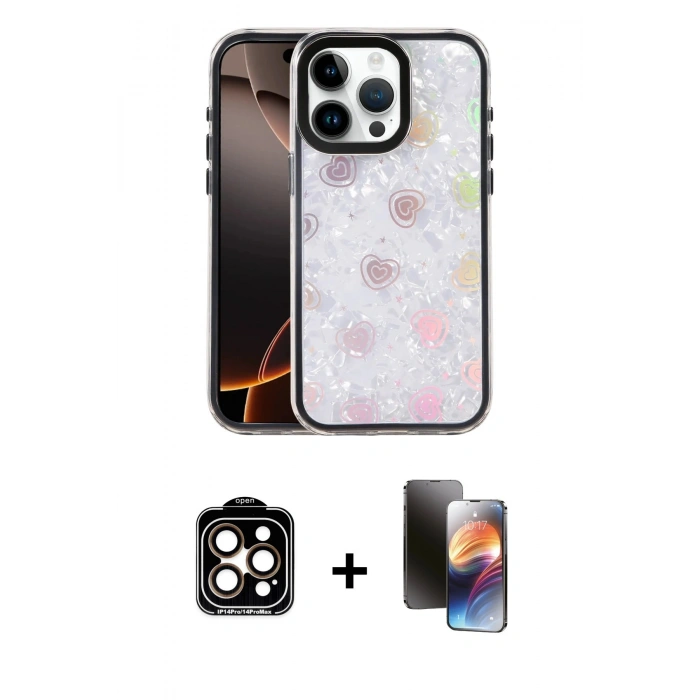 MARSİLYAN™- iPhone 15 Pro Max Kılıf Odak Prime - Siyah 3D Antistatik Mat Seramik Nano Ekran Koruyucu + PVD Metal Kamera Lens - TU