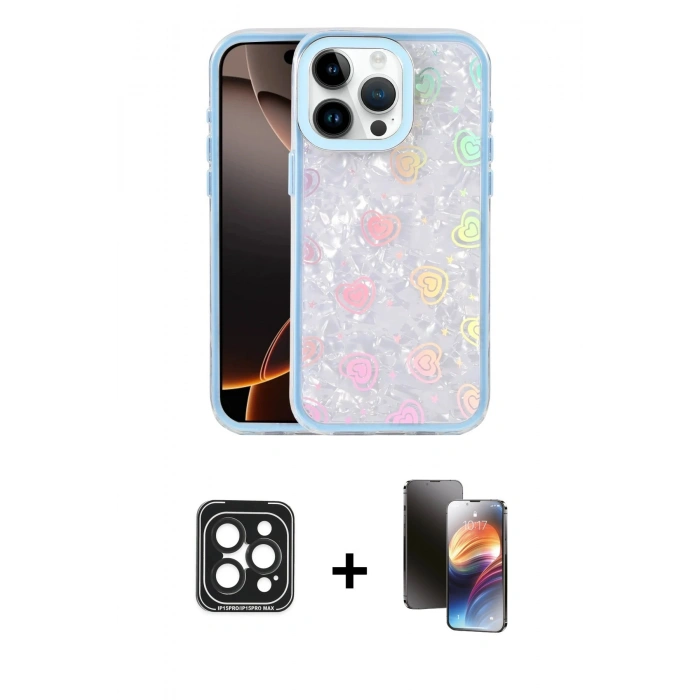 MARSİLYAN™- iPhone 15 Pro Max Kılıf Odak Prime - Siyah 3D Antistatik Mat Seramik Nano Ekran Koruyucu + PVD Metal Kamera Lens - SH