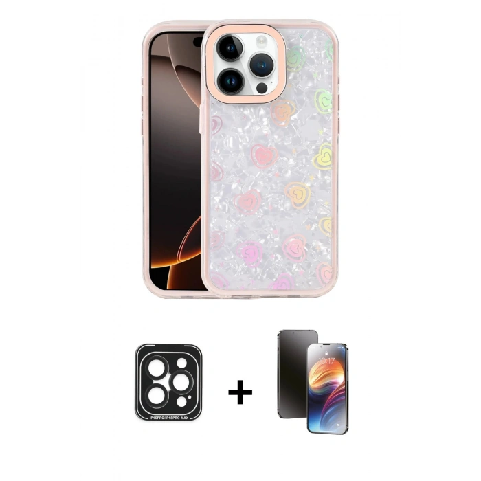 MARSİLYAN™- iPhone 15 Pro Max Kılıf Odak Prime - Siyah 3D Antistatik Mat Seramik Nano Ekran Koruyucu + PVD Metal Kamera Lens - SH