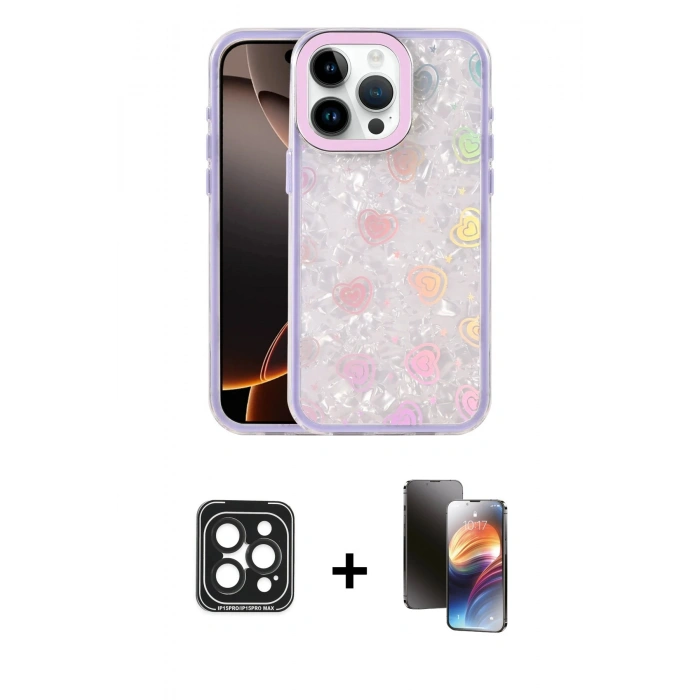 MARSİLYAN™- iPhone 15 Pro Max Kılıf Odak Prime - Siyah 3D Antistatik Mat Seramik Nano Ekran Koruyucu + PVD Metal Kamera Lens - SH