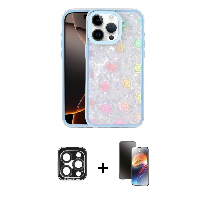 MARSİLYAN™- iPhone 15 Pro Max Kılıf Odak Prime - Siyah 3D Antistatik Mat Seramik Nano Ekran Koruyucu + PVD Metal Kamera Lens - LT