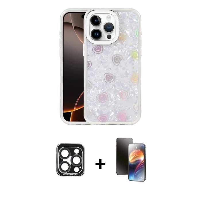 MARSİLYAN™- iPhone 15 Pro Max Kılıf Odak Prime - Siyah 3D Antistatik Mat Seramik Nano Ekran Koruyucu + PVD Metal Kamera Lens - LT