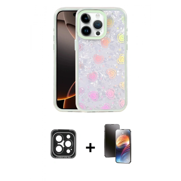 MARSİLYAN™- iPhone 15 Pro Max Kılıf Odak Prime - Siyah 3D Antistatik Mat Seramik Nano Ekran Koruyucu + PVD Metal Kamera Lens - SH