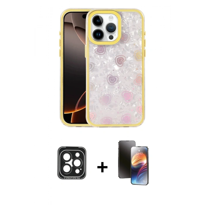 MARSİLYAN™- iPhone 15 Pro Max Kılıf Odak Prime - Siyah 3D Antistatik Mat Seramik Nano Ekran Koruyucu + PVD Metal Kamera Lens - SH
